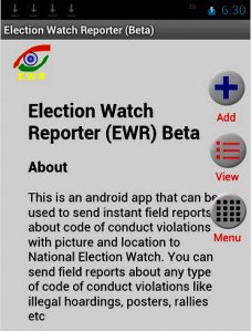 The ELECTION WATCH REPORTER app from A.D.R. which attempts to bring out the activist inside you. [click here for free download]